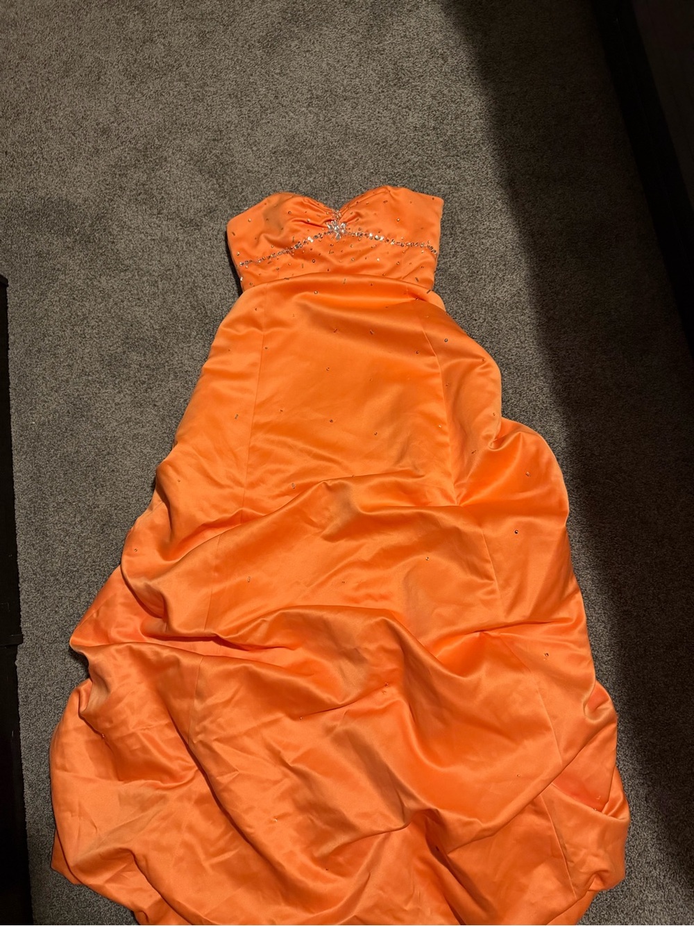 Strapless Orange Ball Gown with Crystal Detail